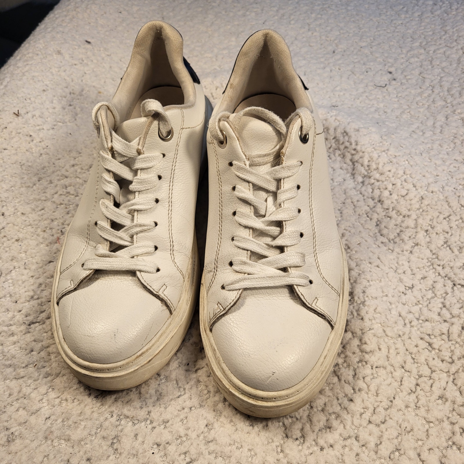 Steve Madden Catcher Platform Sneakers White Black Heel Tab Accent Womens Us 8.5
